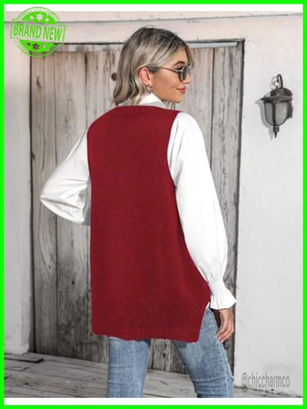 Sweater Vest Sleeveless V Neck Oversized Pullover Knitted Top